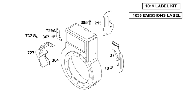 Blower Housing Diagram and Parts List for 133232-1012-XX  Briggs and Stratton Engine